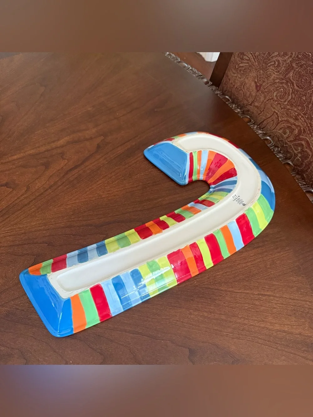 Target-Exclusive Holiday Serving Tray Hand Painted Candy Cane Ceramic / Letter J